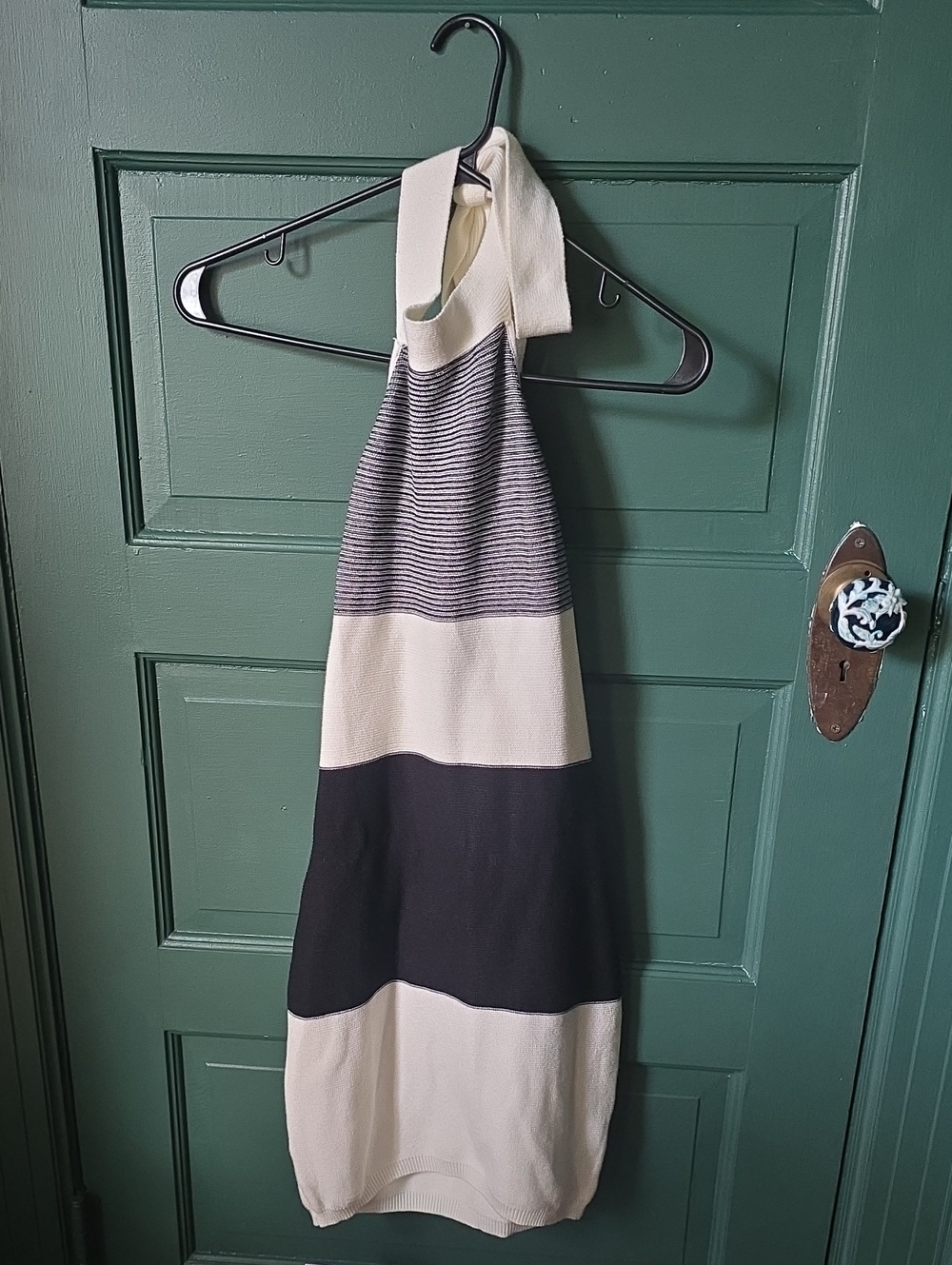 Striped Halter Knit Dress in Cream and Black